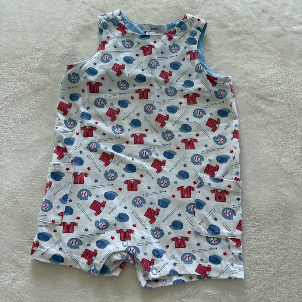 Ishtex Baby Baseball Print‎ Romper 18M Red White Blue One-Piece Outfit